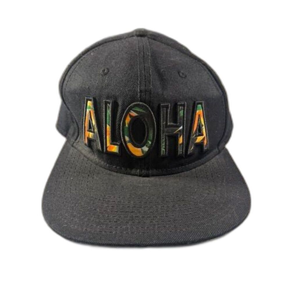 Robin Ruth Aloha Hawaii Snapback Hat Black Tropical Floral Under Brim Flat Bill